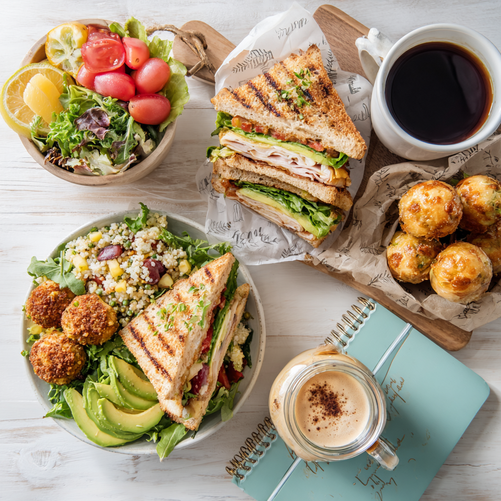 A lunch of sandwiches and salad.