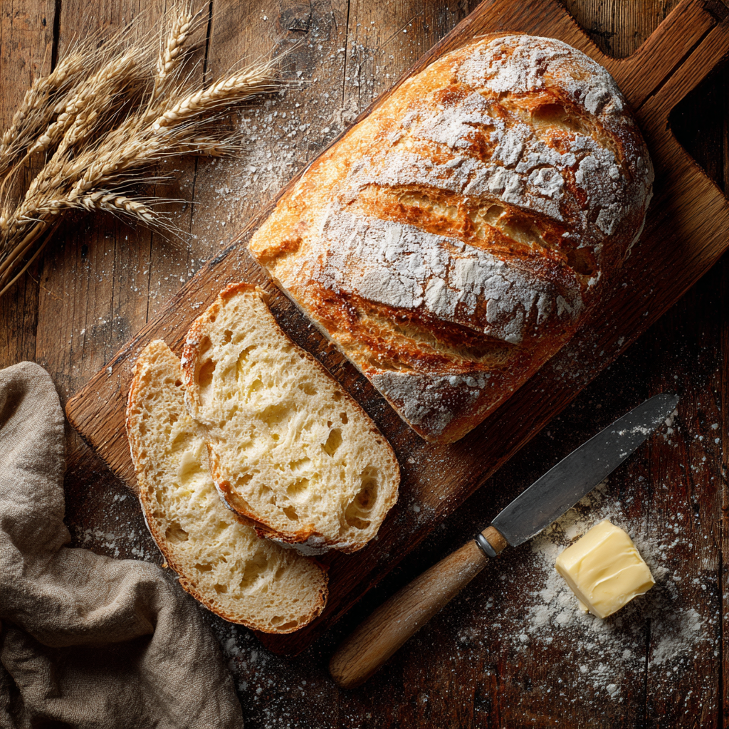A loaf of bread on a wooden cutting board.