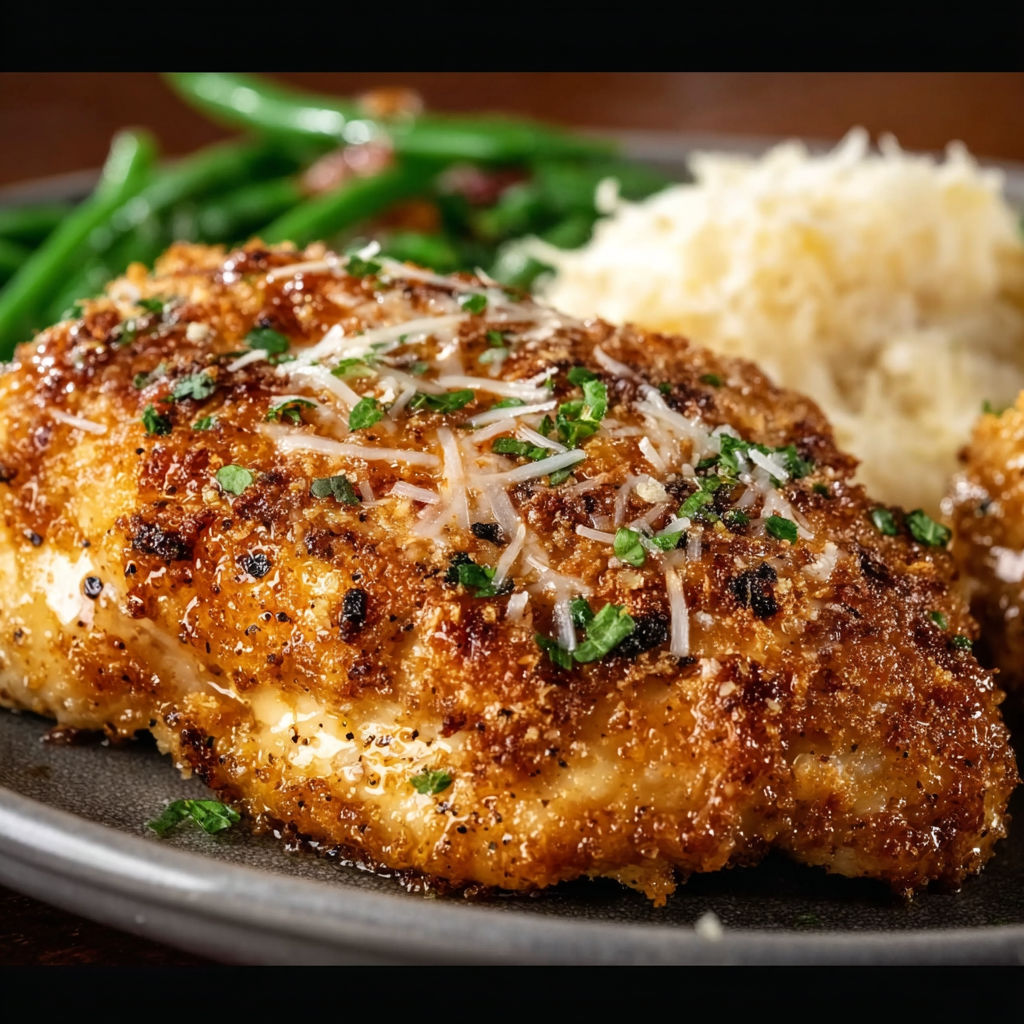 A plate of food with chicken and green beans.