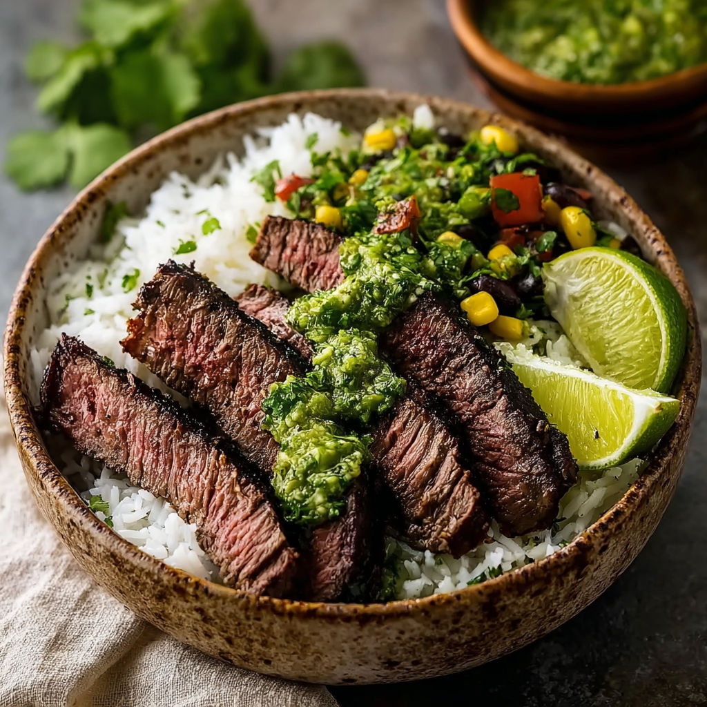 A bowl of rice and meat with a lime wedge.
