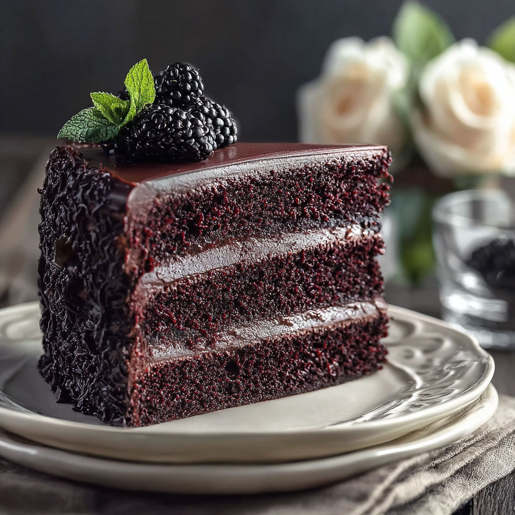 A slice of black velvet cake.