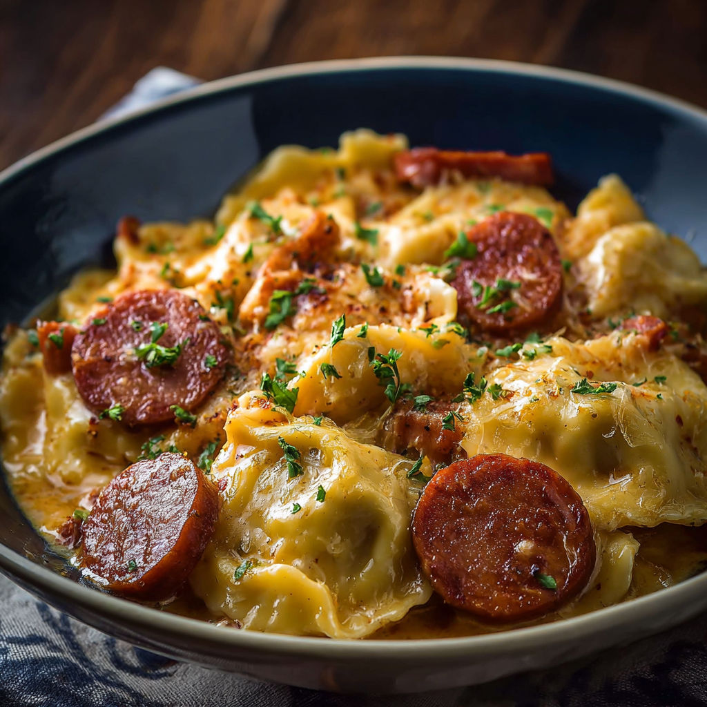 A bowl of food with meat and cheese.