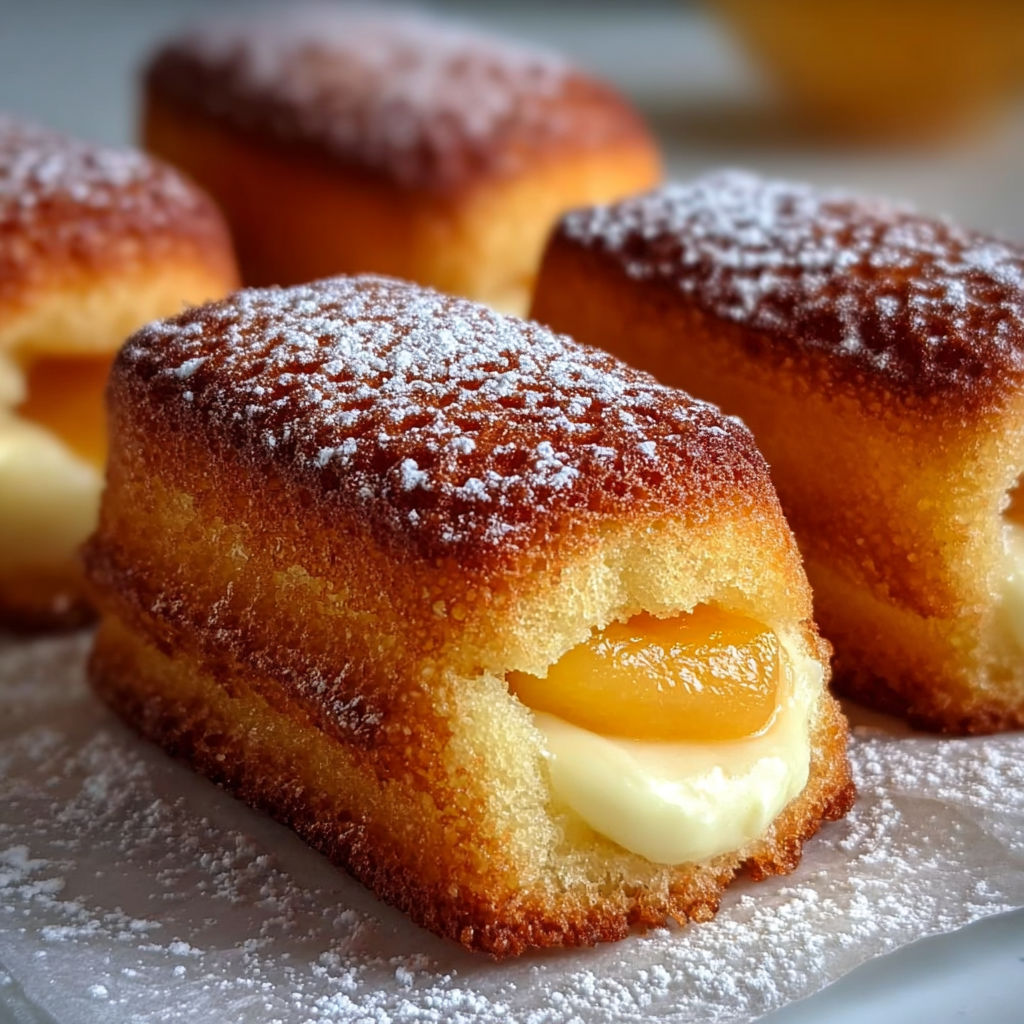 A plate of pastries with powdered sugar on top.