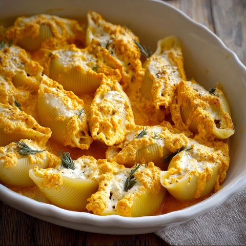A bowl of pasta with a creamy pumpkin and ricotta filling.