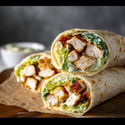 Two chicken Caesar wraps on a table.