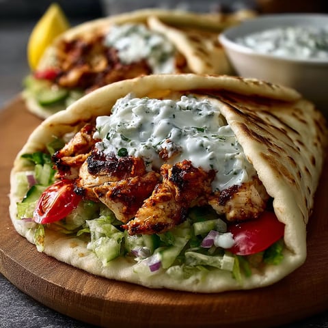 A gyro with chicken and lettuce.