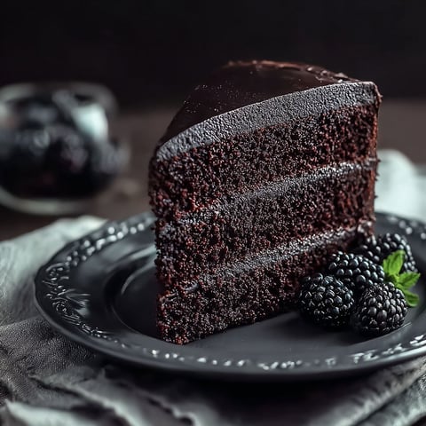 A slice of chocolate cake on a plate.
