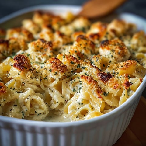 A creamy garlic parmesan pasta bake.